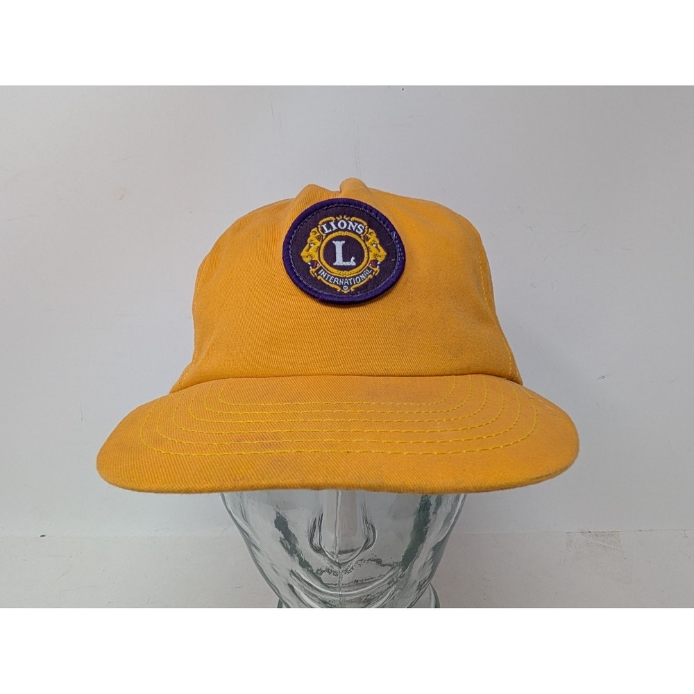 VINTAGE‎ Lions Club Hat Cap Snap Back Mens One Size Yellow Patch USA Stylemaster